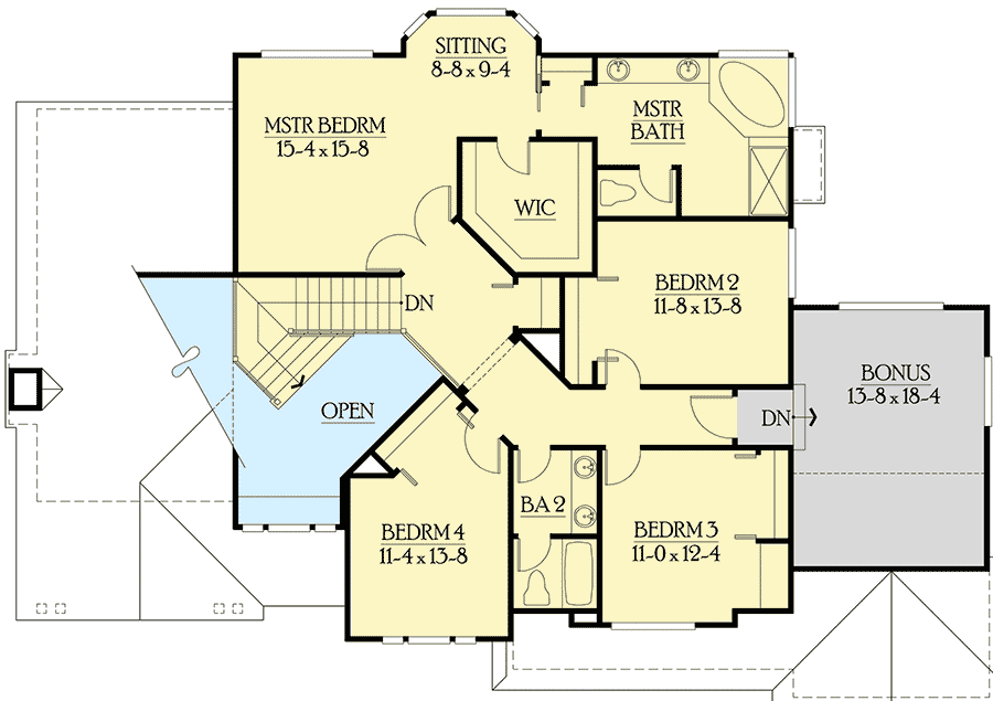 Plan 23120JD: Spacious Sunken Bonus Room - Floor Plan - 2nd Floor - Country, Craftsman, New American, Northwest