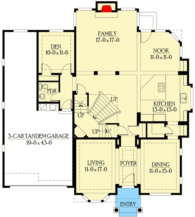 Plan 23139JD: Three Car Tandem Garage or Room for Workshop - Floor Plan - Main Level - Craftsman, Northwest