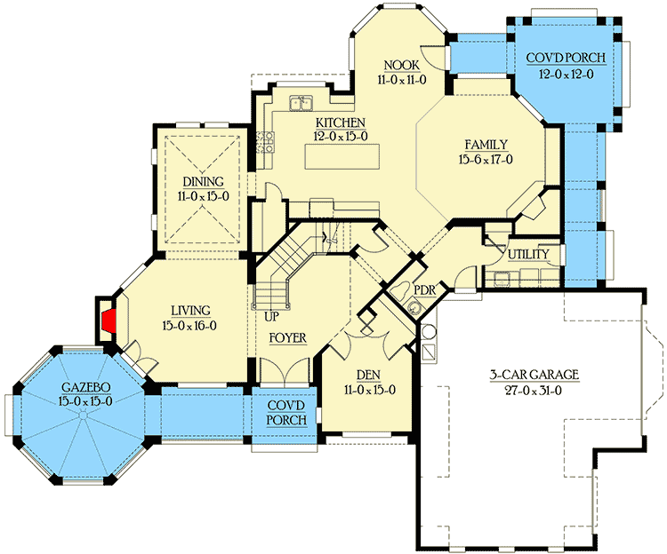 Plan 23153JD: Newport-style House Plan with Spacious Covered Porches for Outdoor Living - Floor Plan - Main Level - Coastal, Country, Craftsman, Northwest, Shingle