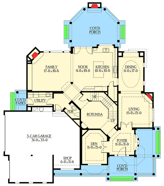Plan 23172JD: Beautiful Victorian for Corner Lots - Floor Plan - Main Level - Craftsman, Northwest, Victorian