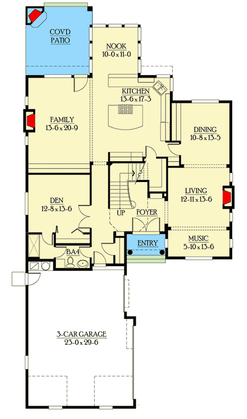 Plan 23179JD: Luxury Master Suite with Windowed Sitting Area - Floor Plan - Main Level - Craftsman, Northwest