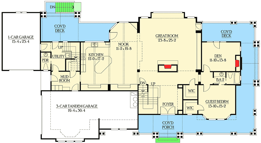 Plan 23180JD: Luxury Craftsman House Plan with Options - Floor Plan - Main Level - Country, Craftsman, Northwest