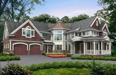 2-Story House Plan Unique Floor Plan with Central Turret - 5910 Sq Ft