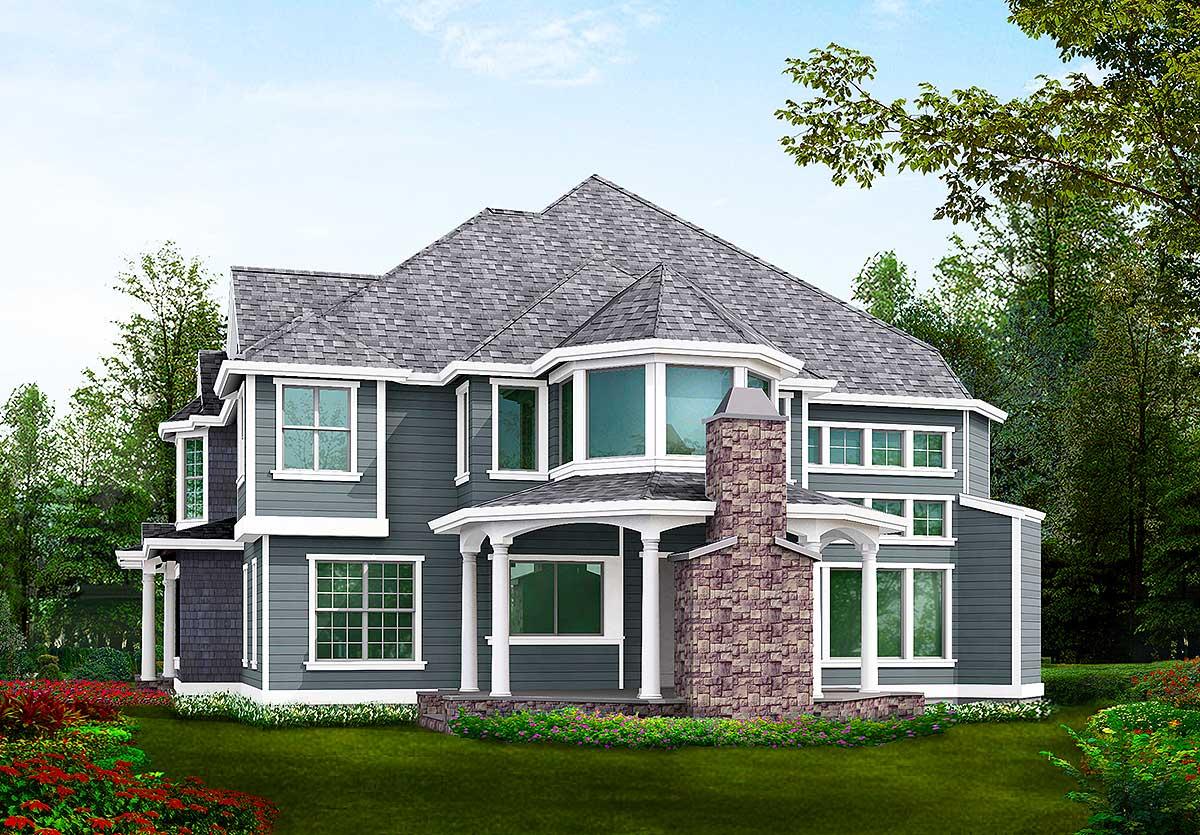 Plan 23187JD: Shingle-style House Plan with Spacious Covered Outdoor Living with Fireplace - Image #10 - Northwest, Victorian