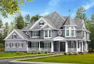Shingle-style House Plan with Spacious Covered Outdoor Living with Fireplace