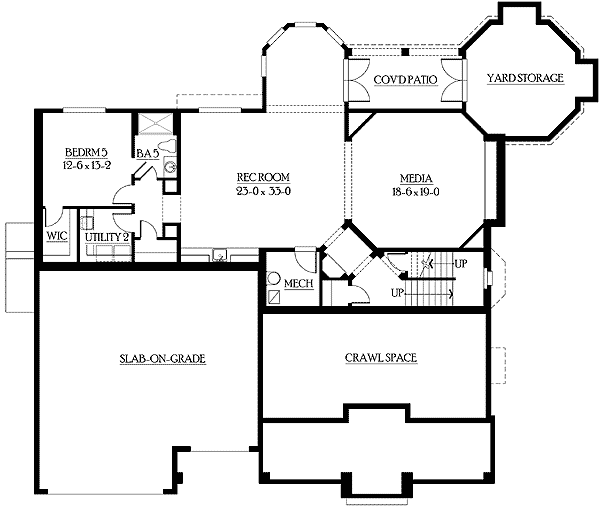 Plan 23194JD: Attached Gazebo with Built-In Fireplace and BBQ - Floor Plan - Basement - Country, Craftsman, Northwest