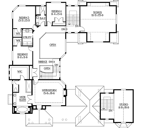 Plan 23195JD: U-Shaped Home Plan - Floor Plan - 2nd Floor - Country, Craftsman, Northwest