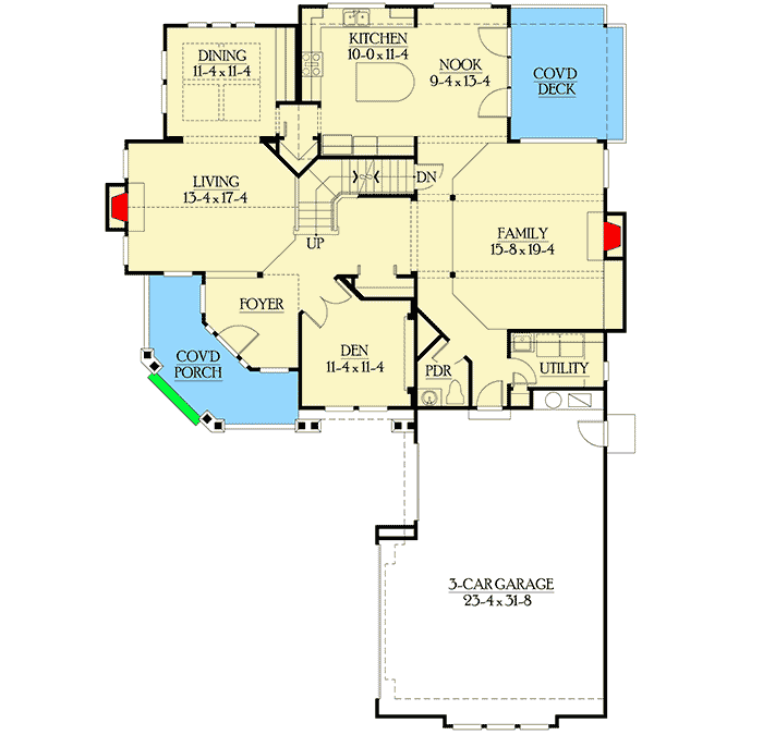 Plan 2320JD: Spacious Design With Craftsman Touches - Floor Plan - Main Level - Country, New American, Northwest