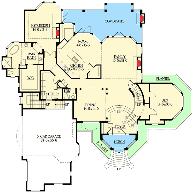 Plan 23200JD: Elegant Home Plan with In-Law Suite - Floor Plan - Main Level - European, Northwest