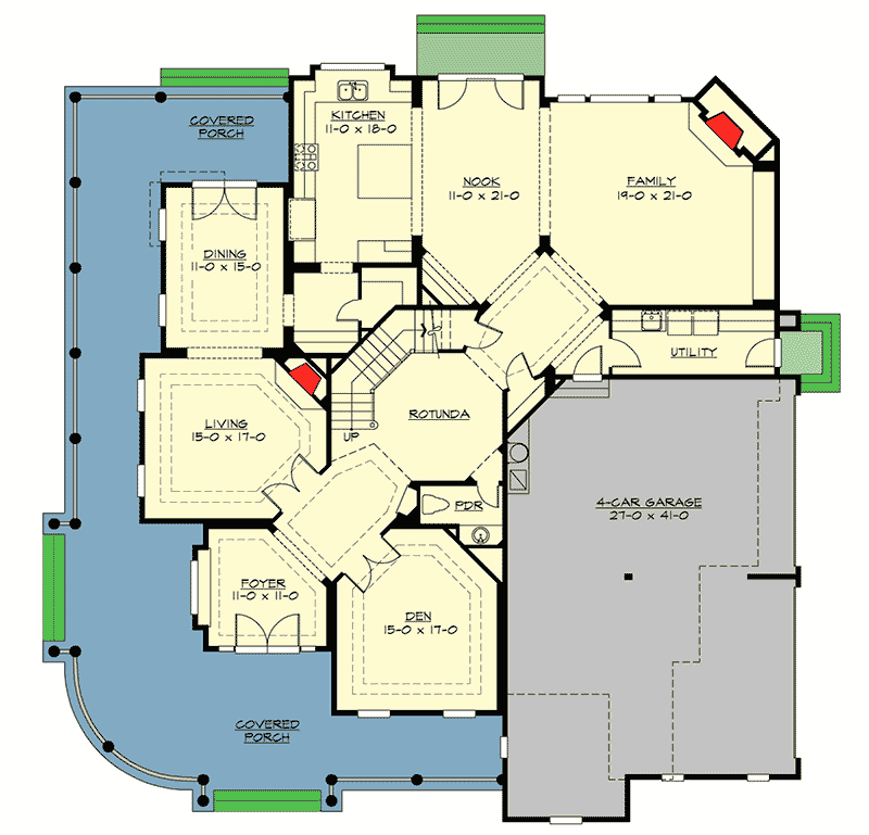 Plan 23203JD: A Bath for Every Bedroom - Floor Plan - Main Level - Country, Farmhouse, Traditional