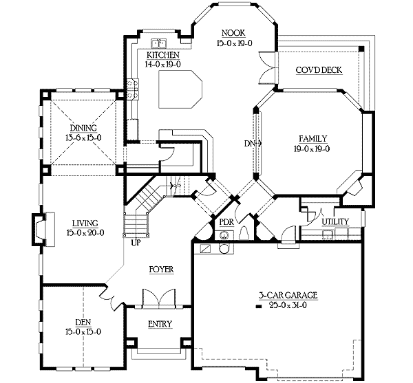 Plan 23204JD: Secluded Den for Quiet Time or Office Space - Floor Plan - Main Level - Craftsman, Northwest
