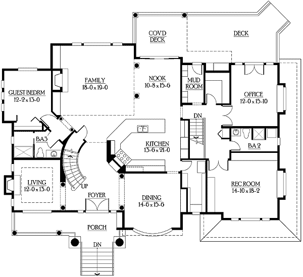 Plan 23205JD: Central Kitchen is Heart of Open Floor Plan - Floor Plan - Main Level - European, Northwest
