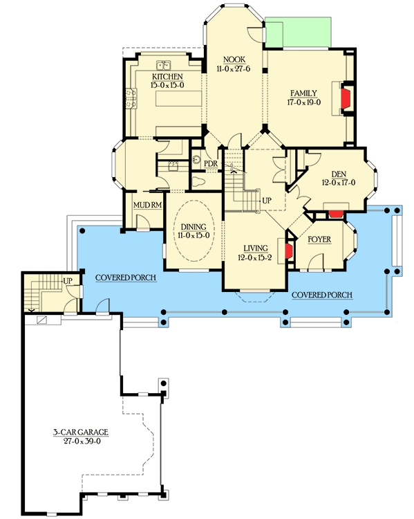 Plan 23210JD: Private Garage Studio Attached by Covered Porch - Floor Plan - Main Level - Country, Craftsman, New American, Northwest