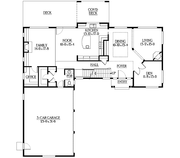 Plan 23212JD: Simple Facade and Spacious Floor Plan - Floor Plan - Main Level - Craftsman, Northwest