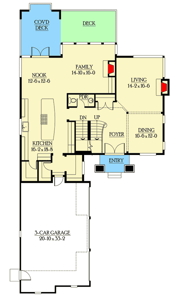 Plan 23214JD: Two Story House Plan with Two Fireplaces - Floor Plan - Main Level - Contemporary, Craftsman, Northwest