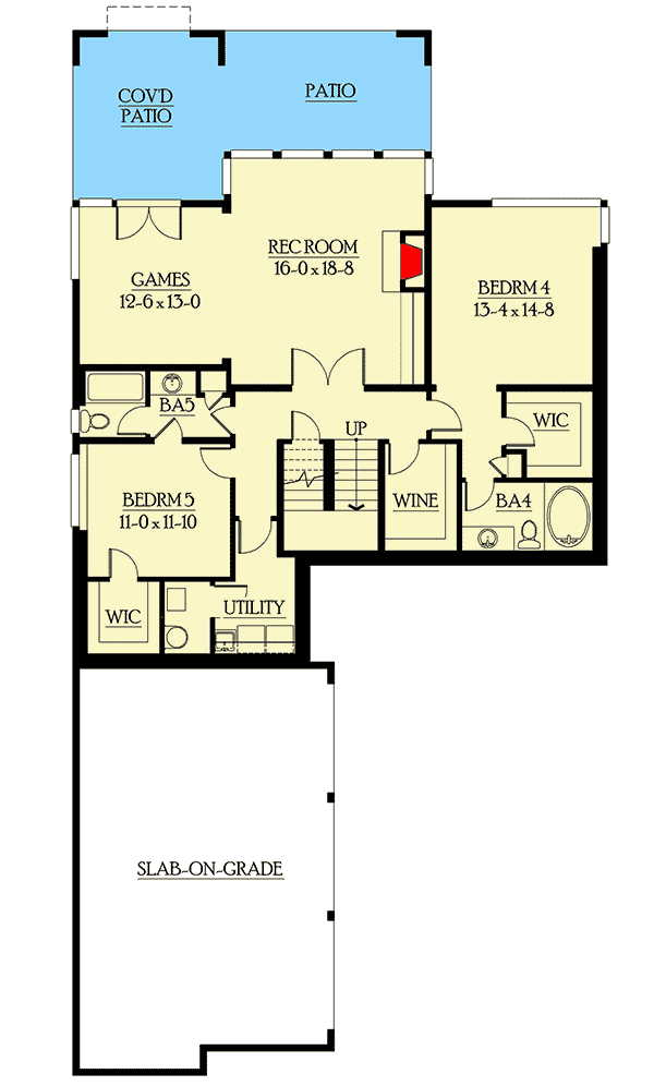 Plan 23215JD: Two Story House Plan with Two Fireplaces and Finished Lower Level - Floor Plan - Lower Level - Craftsman, Northwest, Prairie