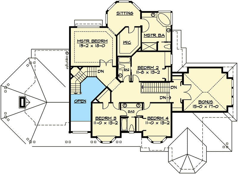 Plan 2324JD: Classic Craftsman with Master Up (or Down) - Floor Plan - 2nd Floor - Craftsman, New American, Northwest