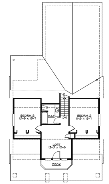 Plan 23254JD: Narrow Lot Cottage with Upper Deck - Floor Plan - 2nd Floor - Cottage, Country, Northwest