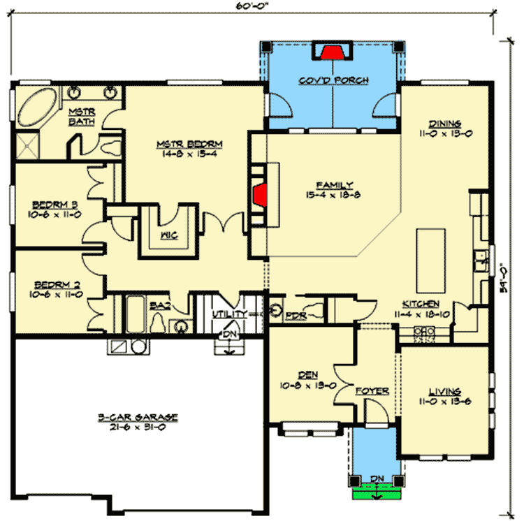 Plan 23257JD: Craftsman Ranch with Rear Porch with Fireplace - Floor Plan - Main Level - Craftsman, Northwest, Ranch
