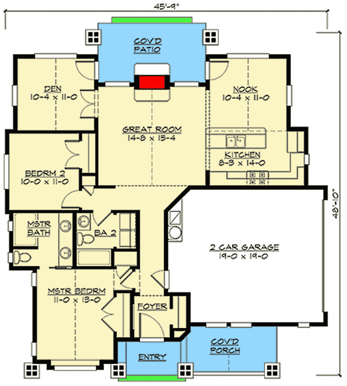 Plan 23264JD: Vaulted One-Story Bungalow - Floor Plan - Main Level - Bungalow, Cottage, Craftsman, Northwest