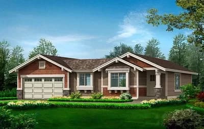 Simple 3-Bed Craftsman Ranch Home Plan with Internal Courtyard