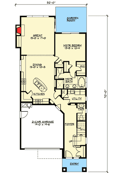 Plan 23275JD: 32-Foot-Wide Craftsman House Plan with Main Floor Master Suite - 2652 Sq Ft - Floor Plan - Main Level - Craftsman, Northwest