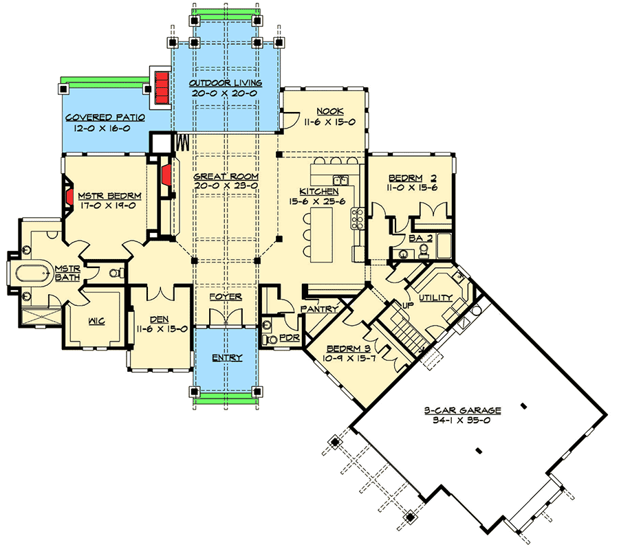 Plan 23283JD: Luxury Craftsman with Bonus Room - Floor Plan - Main Level - Craftsman, Mountain, Northwest, Rustic