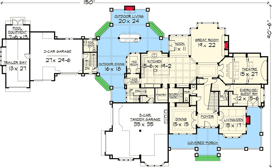 Plan 23291JD: Luxury Craftsman Home Plan - Floor Plan - Main Level - Craftsman, Northwest