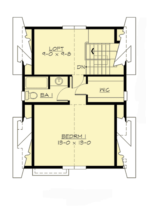 Plan 23292JD: Narrow Lot Cottage - Floor Plan - 2nd Floor - Cottage, Craftsman, Northwest, Vacation