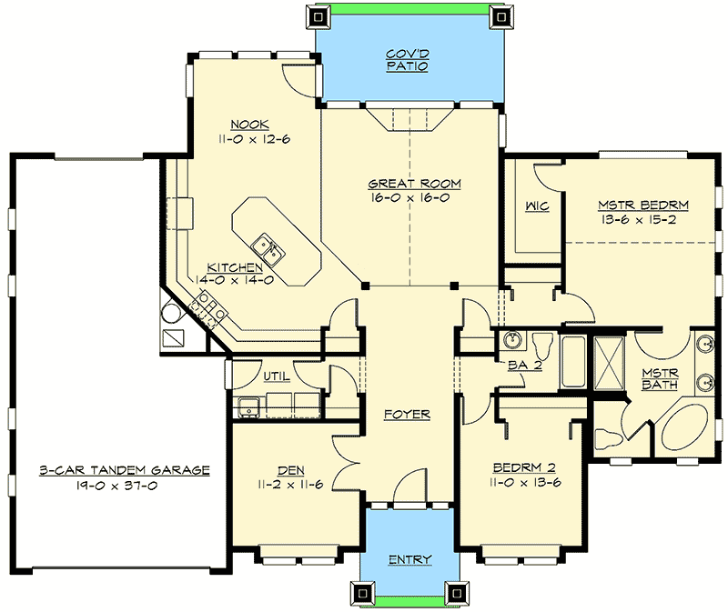 Plan 2330JD: Attractive One-story Craftsman Home Plan - 1725 Sq Ft - Floor Plan - Main Level - Craftsman, New American, Northwest, Ranch