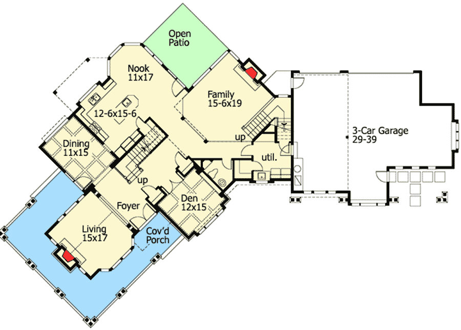 Plan 23308JD: Wrap-Around Porch - Floor Plan - Main Level - Craftsman, Northwest