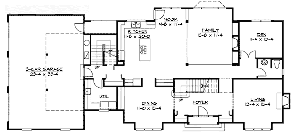 Plan 23309JD: Traditional Colonial Home Plan - Floor Plan - Main Level - Colonial, Shingle, Traditional