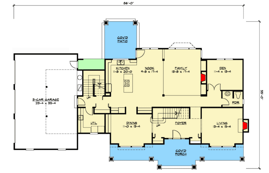 Plan 23310JD: Craftsman Home Plan with Sturdy Covered Entry - Floor Plan - Main Level - Craftsman, New American, Northwest