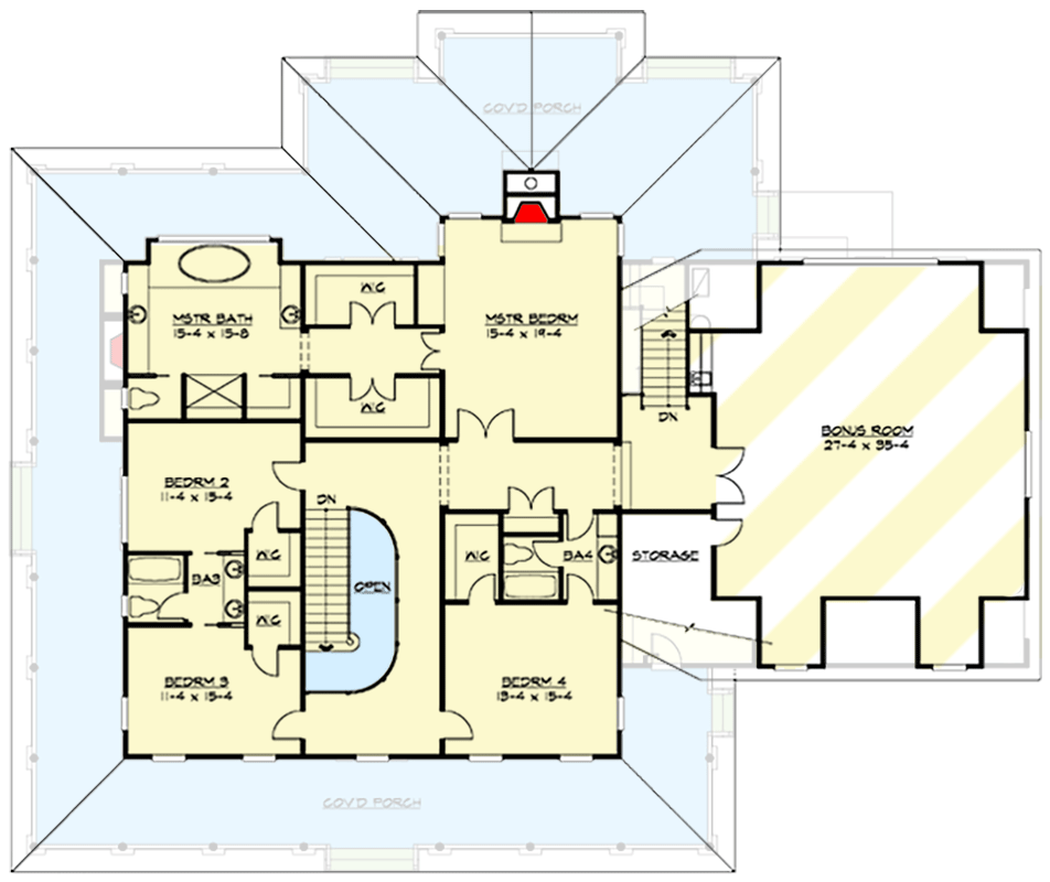 Plan 23314JD: 5-Bed Luxurious Farmhouse Plan with Full Wrap-Around Porch - Floor Plan - 2nd Floor - Country, Farmhouse, Traditional