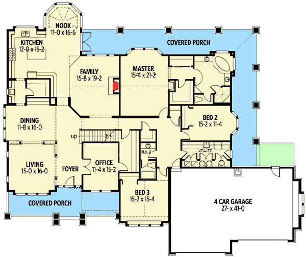 Plan 23320JD: Modern Rambler with Upstairs Bonus Room - Floor Plan - Main Level - Craftsman, Northwest