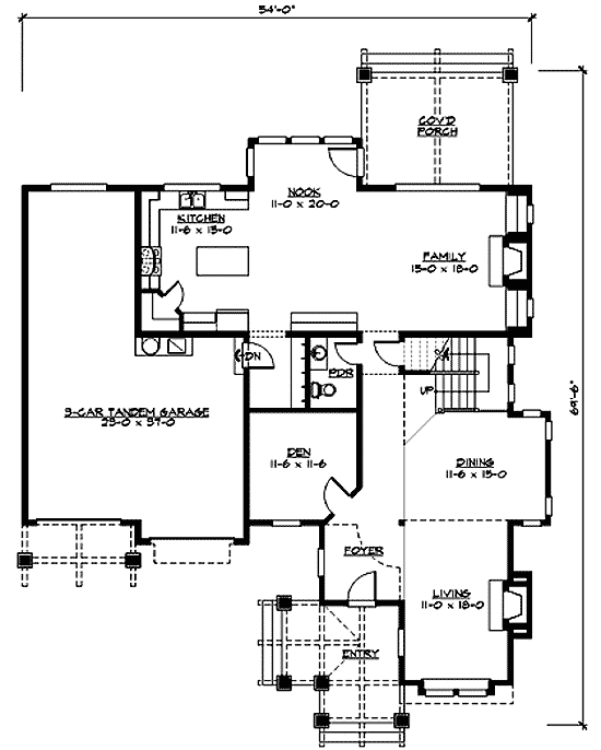 Plan 23345JD: Attractive Columned Entry - Floor Plan - Main Level - Craftsman, Northwest
