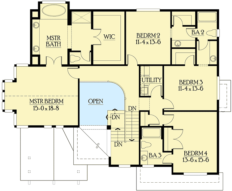 Plan 23351JD: 3 or 4-Car Tandem Garage - Floor Plan - 2nd Floor - Craftsman, Northwest
