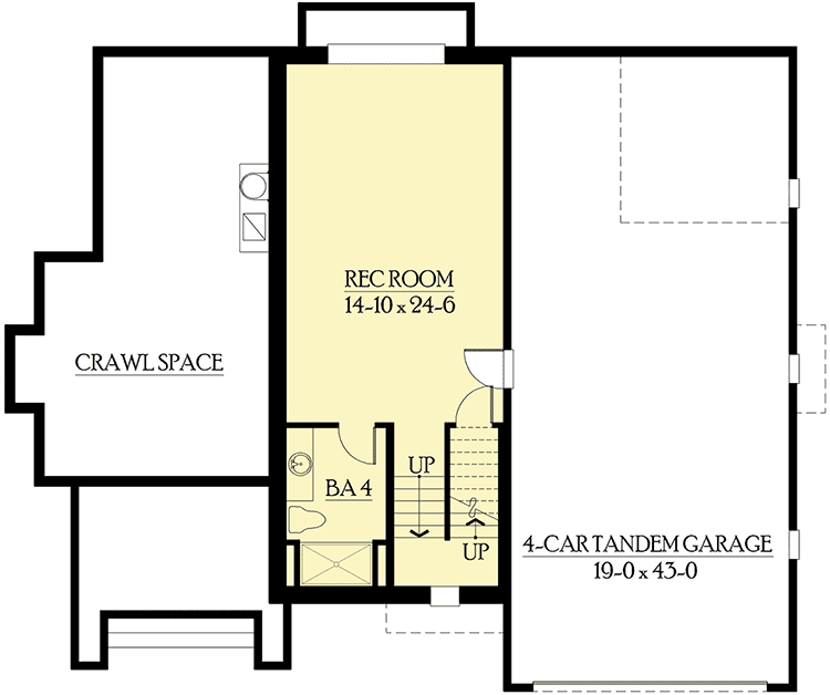 Plan 23351JD: 3 or 4-Car Tandem Garage - Floor Plan - Lower Level - Craftsman, Northwest