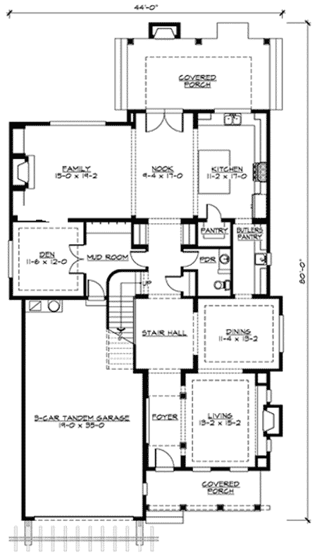 Plan 23352JD: Stacked Porches - Floor Plan - Main Level - Craftsman, New Orleans, Northwest