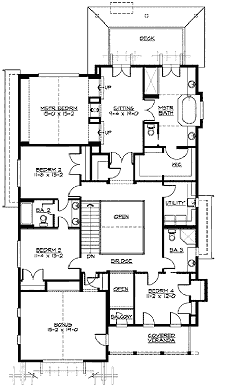 Plan 23352JD: Stacked Porches - Floor Plan - 2nd Floor - Craftsman, New Orleans, Northwest