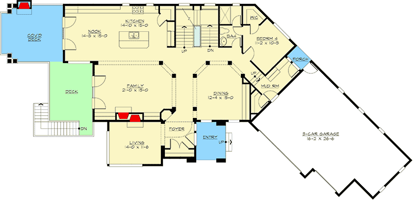 Plan 23363JD: Decks and Patios on 3 Levels - Floor Plan - Main Level - Craftsman, Mountain, Northwest, Vacation