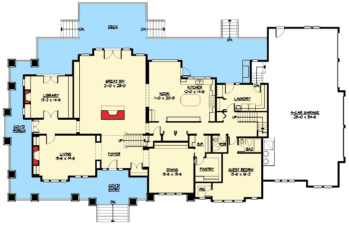 Plan 23364JD: Luxury on 3 Levels - Floor Plan - Main Level - Craftsman, Farmhouse, Northwest, Shingle
