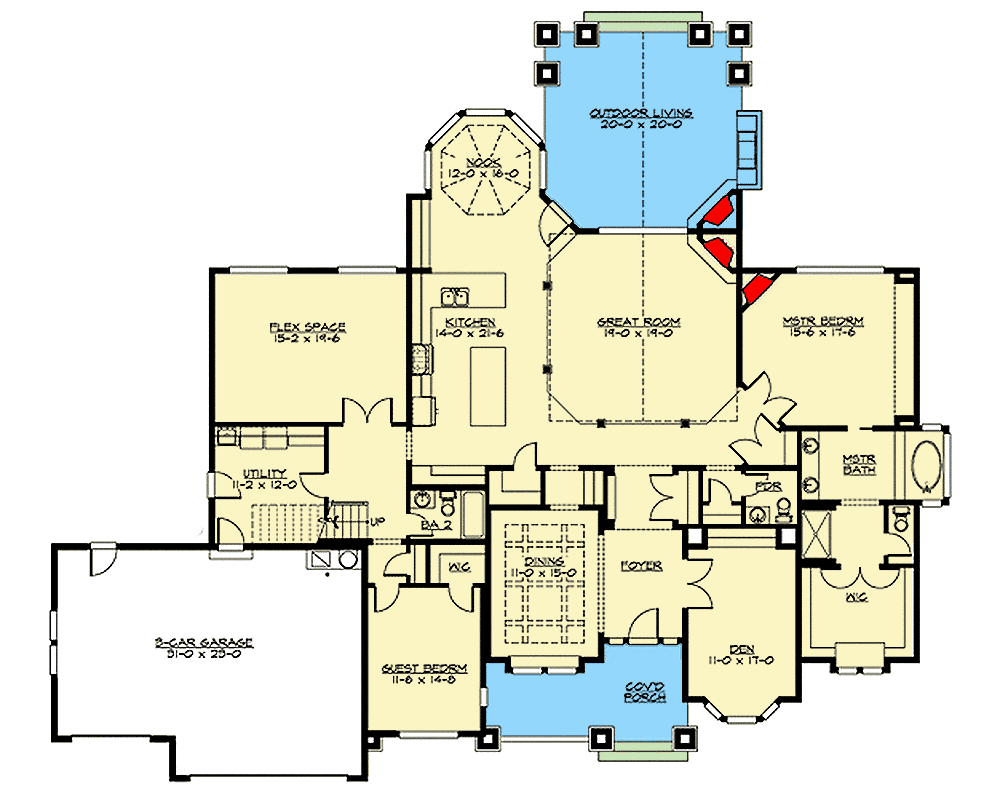 Plan 23368JD: Craftsman Home Plan with Fantastic Outdoor Living Room - Floor Plan - Main Level - Craftsman, New American, Northwest, Ranch, Rustic
