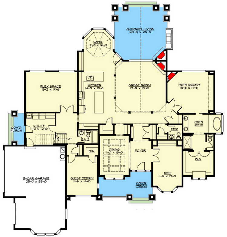 Plan 23369JD: Craftsman House Plan with Fantastic Outdoor Living Room - Floor Plan - Main Level - Craftsman, Northwest, Ranch, Rustic