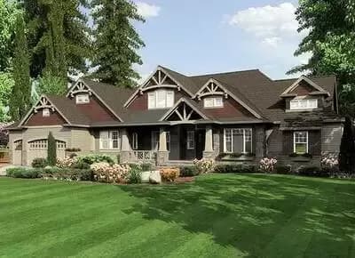 Craftsman Home Plan with Angled Master Suite with Private Deck