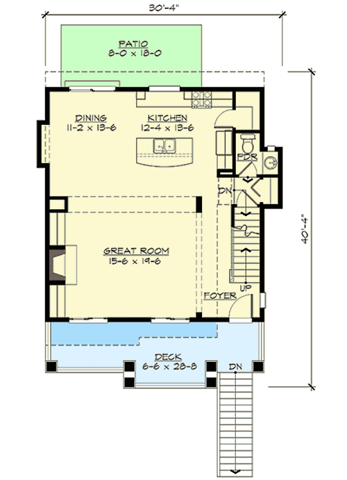Plan 23372JD: 3 Bed House Plan For Front Sloping Lot - Floor Plan - Main Level - Craftsman, Northwest