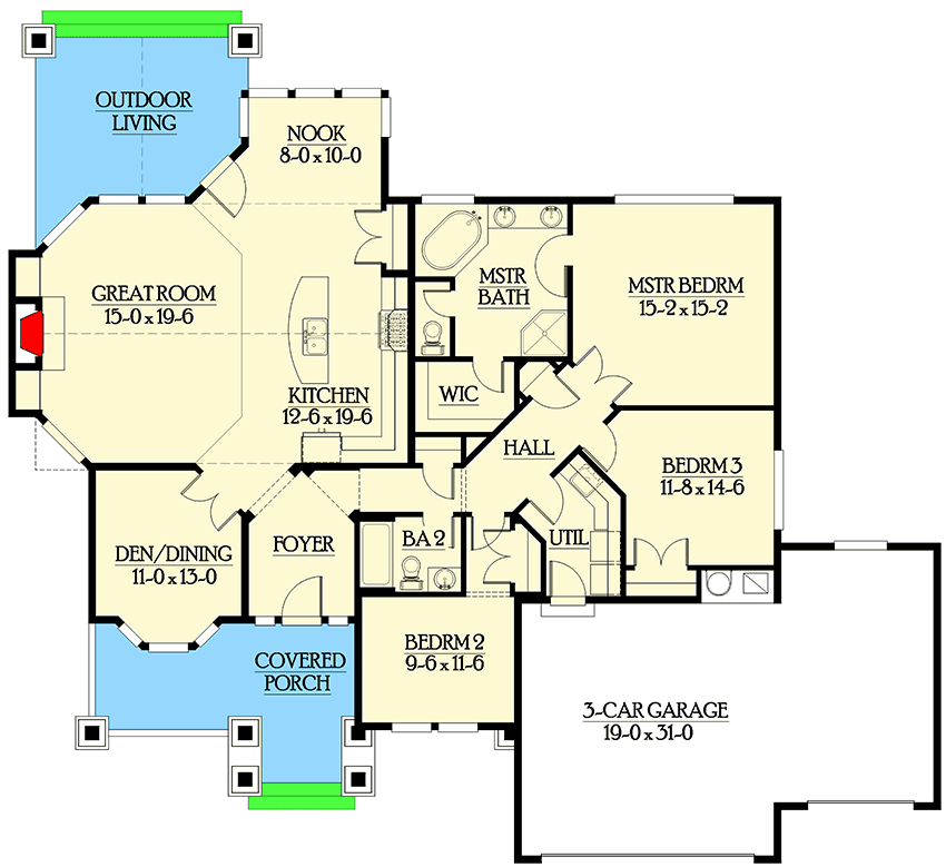 Plan 23385JD: Awesome Outdoor Living Room - Floor Plan - Main Level - Bungalow, Craftsman, Northwest