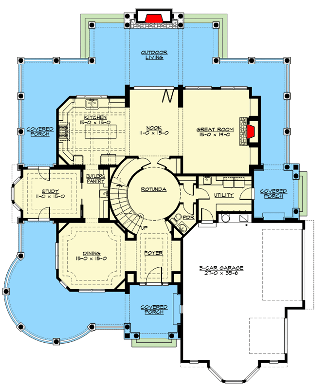 Plan 23393JD: Outstanding Shingle-Style Home Plan - Floor Plan - Main Level - Coastal, Craftsman, Shingle
