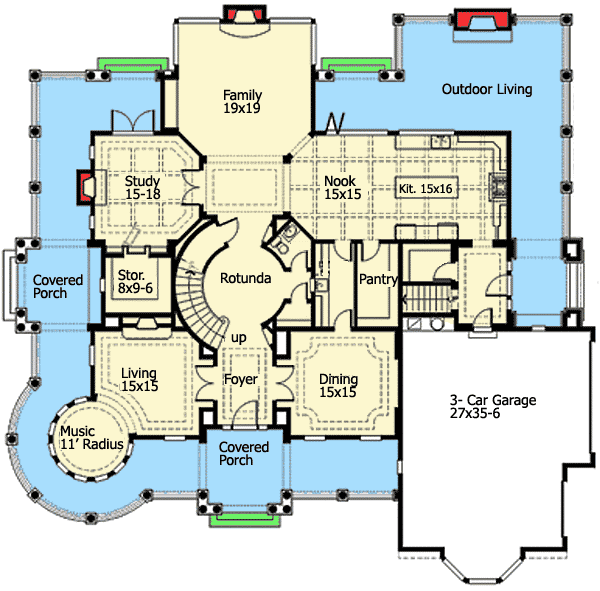 Plan 23394JD: Luxurious Shingle-Style Home Plan - Floor Plan - Main Level - Coastal, Craftsman, Shingle