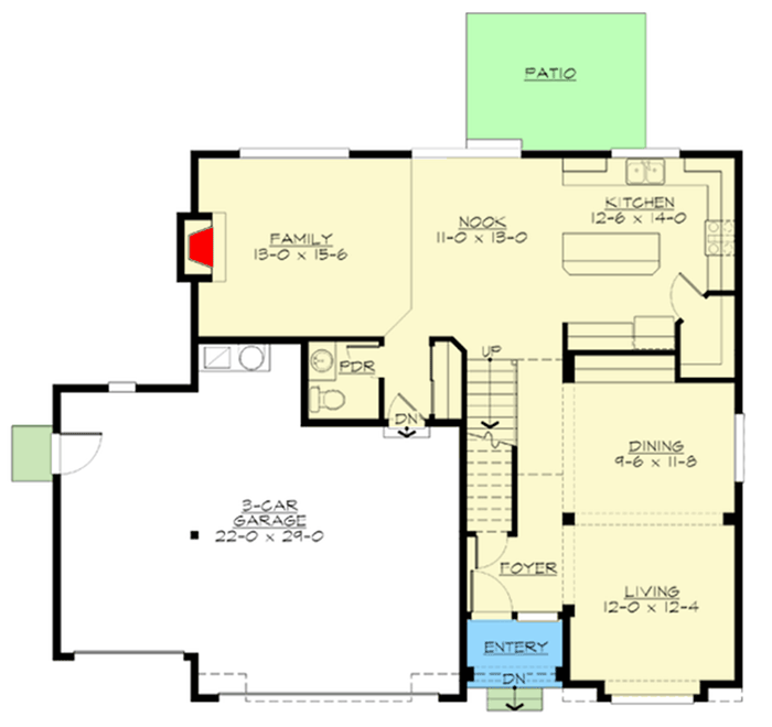 Plan 23401JD: 3-Story Craftsman Home Plan with a 3-Car Garage - Floor Plan - Main Level - Craftsman, Northwest